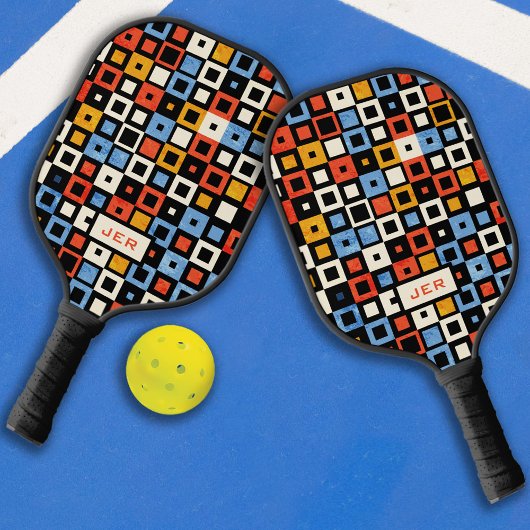 Cool Retro Patroon Monogram Initiaal 70s Geïnspire Pickleball Paddle