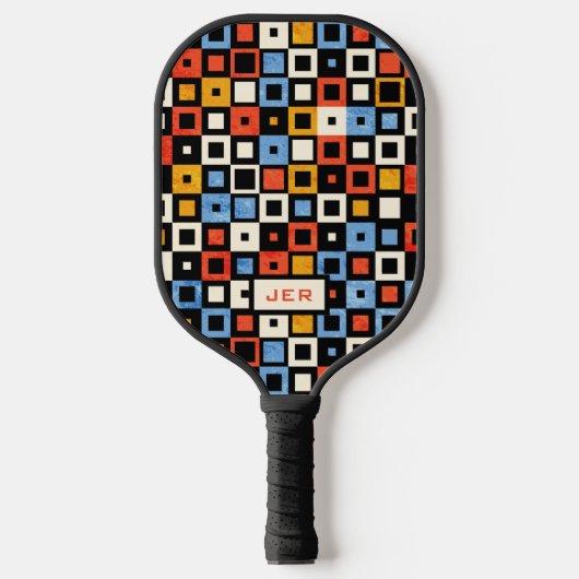 Cool Retro Pattern Monogram Initialen 70s Geïnspir Pickleball Paddle (Voorkant)