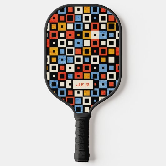 Cool Retro Pattern Monogram Initialen 70s Geïnspir Pickleball Paddle (Achterkant)