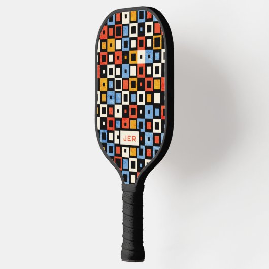 Cool Retro Pattern Monogram Initialen 70s Geïnspir Pickleball Paddle (Links)