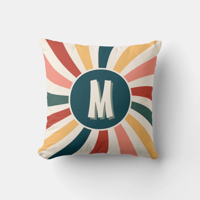 Cool Retro Pattern Monogram Sierkussen (Voorkant)