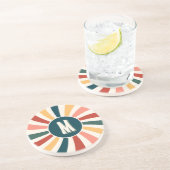 Cool Retro Pattern Monogram Zandsteen Onderzetter (Zijkant)