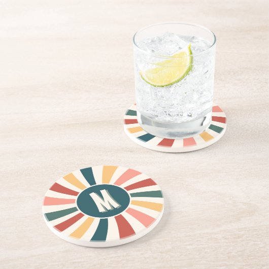 Cool Retro Pattern Monogram Zandsteen Onderzetter (Zijkant)