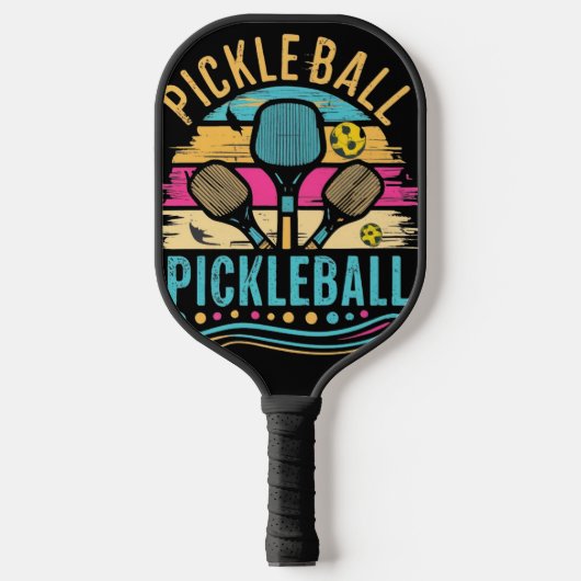 Cool Retro Pickleball Paddles en Net Abstract (Voorkant)