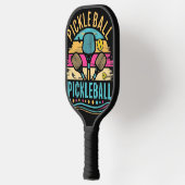Cool Retro Pickleball Paddles en Net Abstract (Links)
