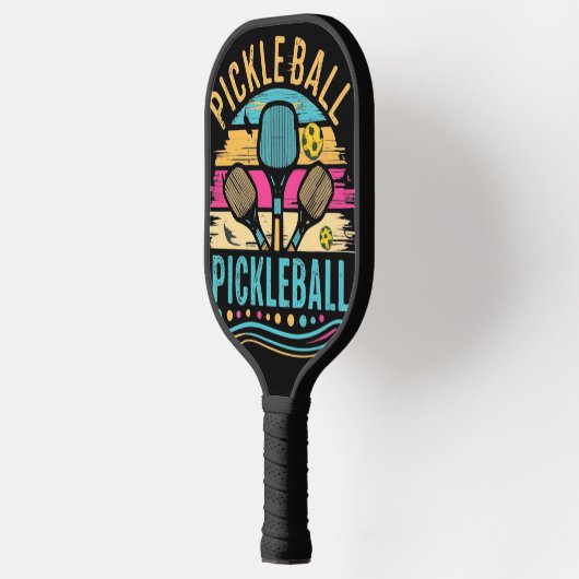 Cool Retro Pickleball Paddles en Net Abstract (Links)