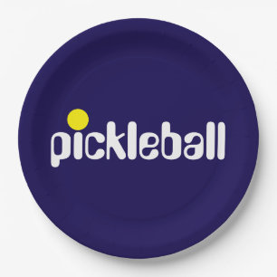 Cool Retro PICKLEBALL Tekst Marine Blauwe Achtergr Papieren Bordje