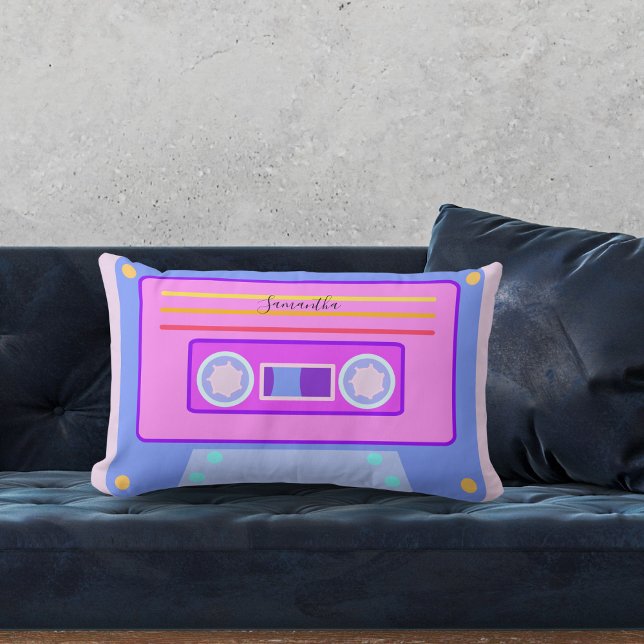 Cool Retro Pink Paars Blue 80's 90 Cassette Dorm Kussen (Creator heeft geüpload)