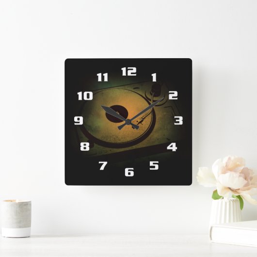 Cool Retro Platenspeler Vierkante Klok (Huis)