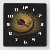 Cool Retro Platenspeler Vierkante Klok (Voorkant)