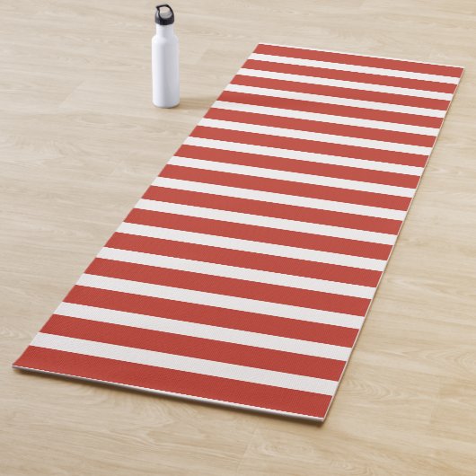 Cool retro red and white stripes  yogamat (In situ)