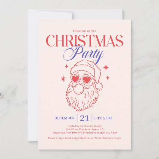 Cool Retro Santa Christmas Party Feestdagenkaart (Voorkant)