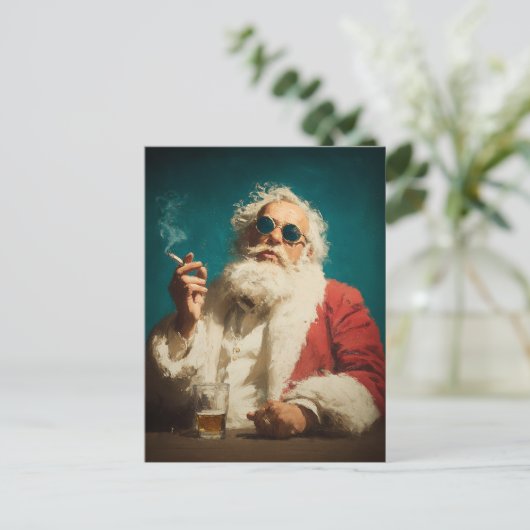 Cool Retro Santa Portrait Feestdagenkaart (Staand voorkant)