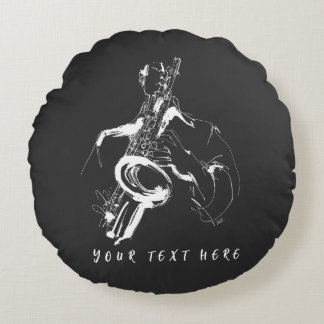 Cool Retro Saxophonist Custom Name (名入れ・カスタム対応) Rond Kussen