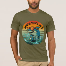 Cool Retro Shark met zonnebril – Beach Vibes Only T-shirt