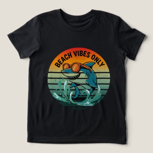 Cool Retro Shark met zonnebril – Beach Vibes Only Tri-Blend Shirt (Design voorkant)
