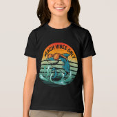 Cool Retro Shark met zonnebril – Beach Vibes Only Tri-Blend Shirt (Voorkant)