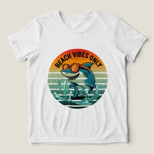 Cool Retro Shark met zonnebril – Beach Vibes Only Tri-Blend Shirt (Design voorkant)