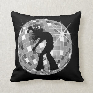 Cool Retro Singer Dancer op Silver Disco Ball Kussen