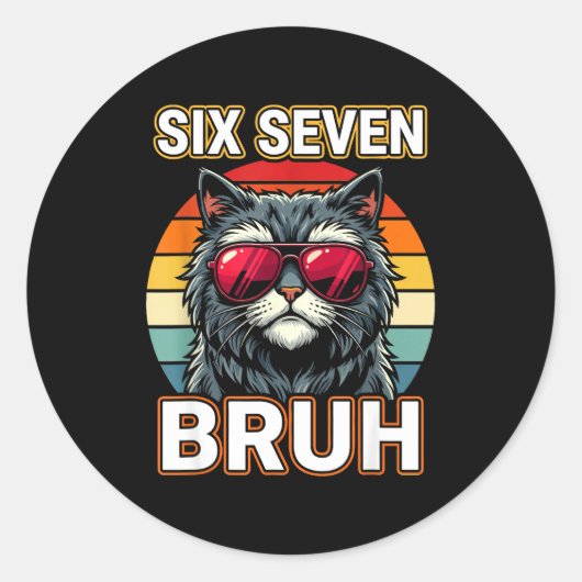 Cool Retro Six Seven Bruh Cat Sungles Meme 67  Ronde Sticker (Voorkant)