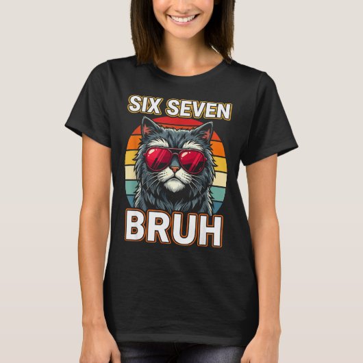 Cool Retro Six Seven Bruh Cat Sungles Meme 67 T-shirt (Voorkant)