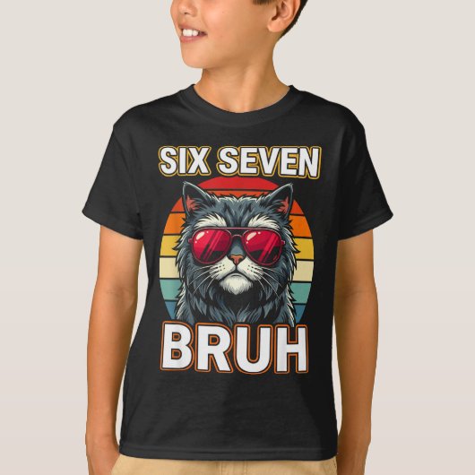 Cool Retro Six Seven Bruh Cat Sungles Meme 67  T-shirt (Voorkant)