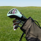 Cool Retro Skull Sunbril Messy Bun Blauwgroen Wome Golfheadcover (Insitu)