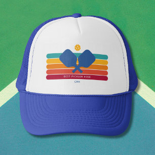 Cool Retro Stripes Custom Text Pickleball Player Trucker Pet