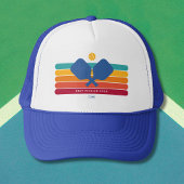 Cool Retro Stripes Custom Text Pickleball Player Trucker Pet