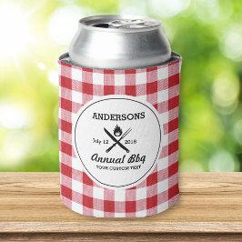 Cool Retro Summer BBQ Grill Utensils Red Check Blikjeskoeler