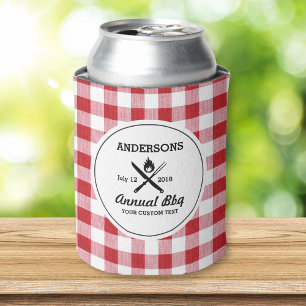 Cool Retro Summer BBQ Grill Utensils Red Check Blikjeskoeler