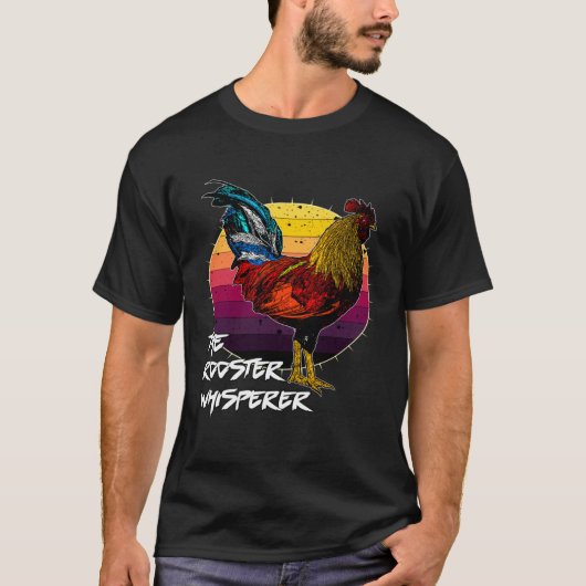 Cool Retro Sunset Silhouette Male Chicken Rooster  T-shirt (Voorkant)