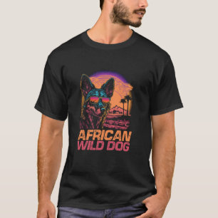Cool Retro Sunset Zonnebril Afrikaanse Wilde Hond T-shirt