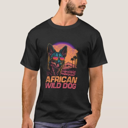 Cool Retro Sunset Zonnebril Afrikaanse Wilde Hond T-shirt (Voorkant)