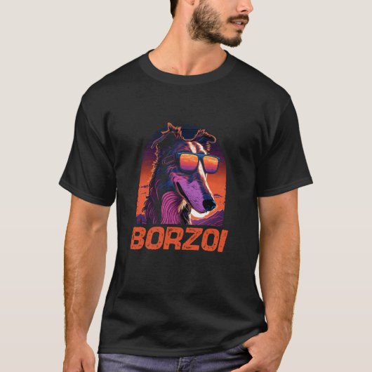 Cool Retro Sunset Zonnebril Borzoi T-shirt (Voorkant)