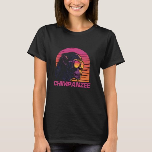 Cool Retro Sunset Zonnebril Chimpansee T-shirt (Voorkant)