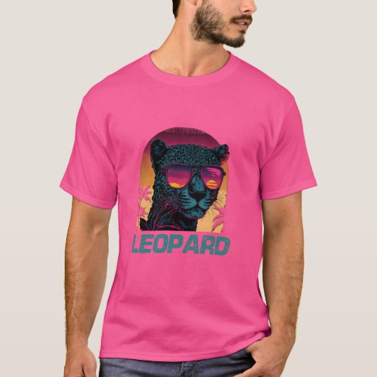 Cool Retro Sunset Zonnebril Leopard T-shirt (Voorkant)