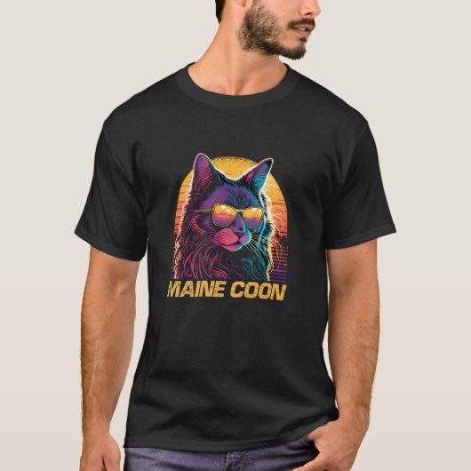 Cool Retro Sunset Zonnebril Maine Coon Kat T-shirt (Voorkant)