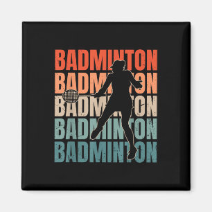 Cool Retro Text Silhouette Badminton Magneet