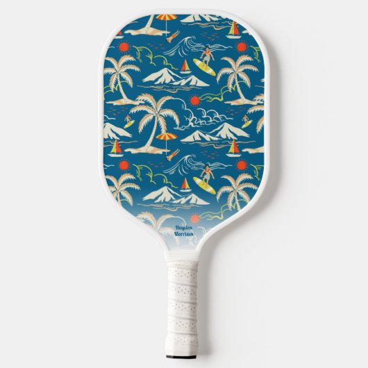 Cool Retro Tropische Hawaiian Surfer aangepaste te Pickleball Paddle (Achterkant)