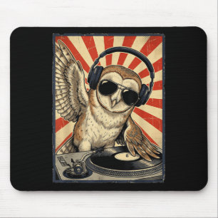 Cool Retro Uil DJ Grappige Uilen Muziek Mannen Vro Muismat