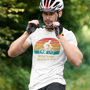 Cool Retro Wielrenner Zonsondergang Retro Triatlon T-shirt