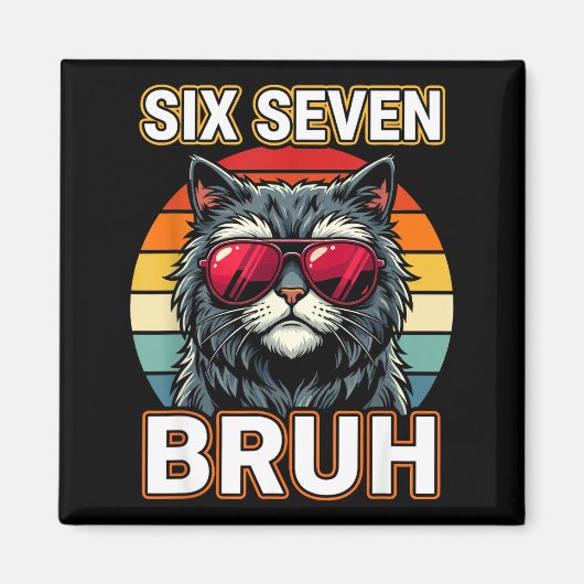 Cool Retro Zes Zeven Bruh Kat Zonnebril Meme 67 Magneet (Voorkant)