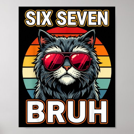 Cool Retro Zes Zeven Bruh Kat Zonnebril Meme 67 Poster (Voorkant)