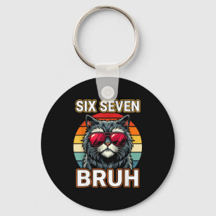 Cool Retro Zes Zeven Bruh Kat Zonnebril Meme 67 Sleutelhanger