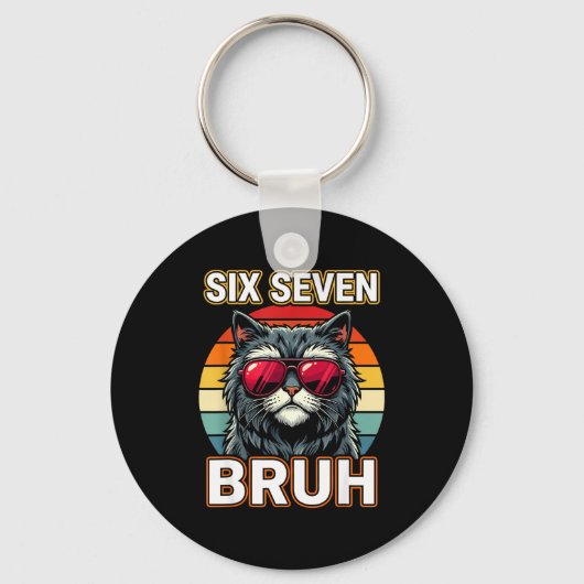 Cool Retro Zes Zeven Bruh Kat Zonnebril Meme 67 Sleutelhanger (Voorkant)