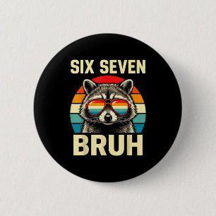 Cool Retro Zes Zeven Bruh Wasbeer Sungles Meme 67 Ronde Button 5,7 Cm
