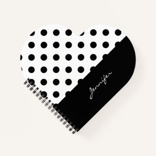 Cool Retro Zwart en Wit Polka Dots met Naam Notitieboek