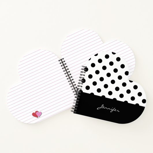 Cool Retro Zwart en Wit Stippenpatroon met Naam Notitieboek (Binnen)