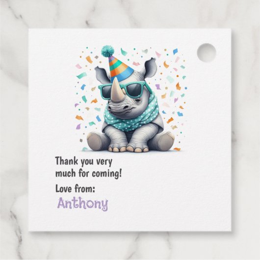 Cool Rhino "Wild One" Verjaardag Bedankjes Labels (Achterkant)